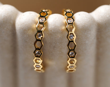 Gold Plated Honeycomb Hoop Earrings with Cubic Zirconia