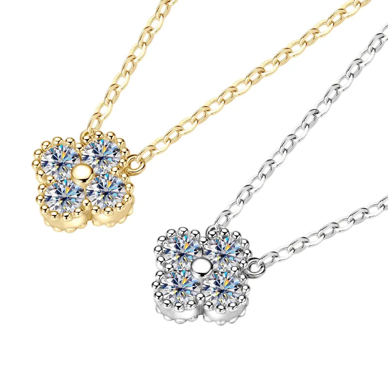 Clover Moissanite Necklace 0.4ct – Sterling Silver or Gold Plated