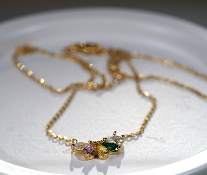 Gold Plated Sterling Silver Necklace with Colourful Cubic Zirconia Flower Pendant