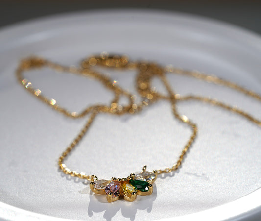 Gold Plated Sterling Silver Necklace with Colourful Cubic Zirconia Flower Pendant