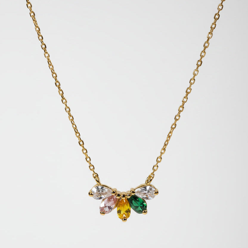 Gold Plated Sterling Silver Necklace with Colourful Cubic Zirconia Flower Pendant