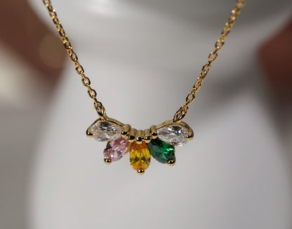 Gold Plated Sterling Silver Necklace with Colourful Cubic Zirconia Flower Pendant