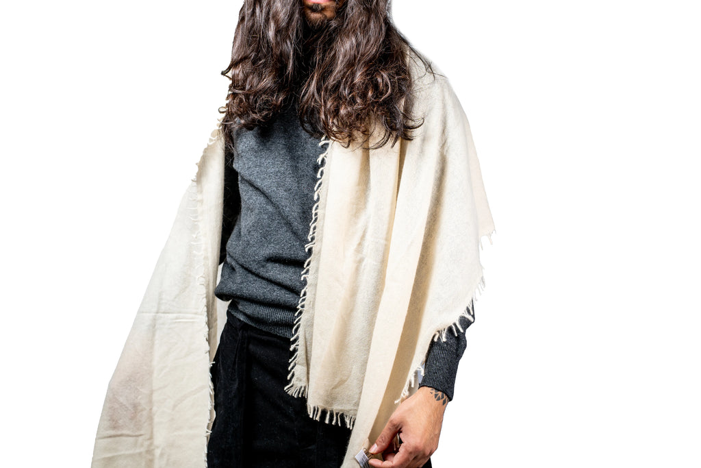 Cream Cashmere Shawl Scarf on Male Model