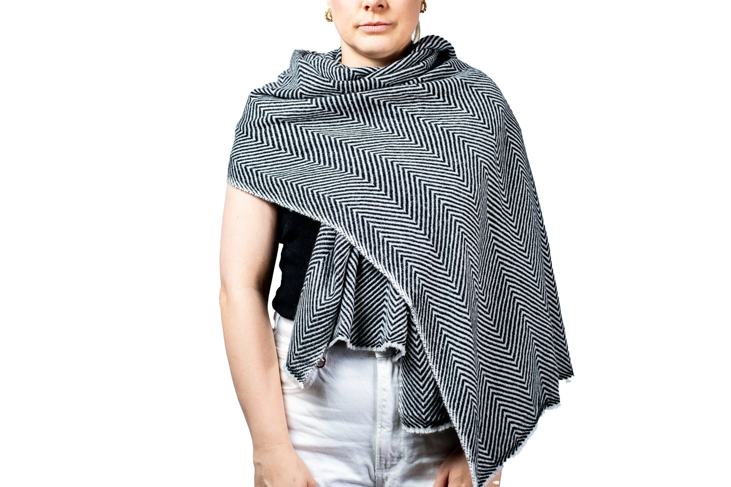 Black & White Herringbone Pashmina Shawl – Ladies Scarf