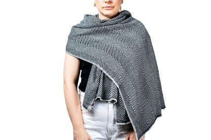 Black & White Herringbone Pashmina Shawl – Ladies Scarf