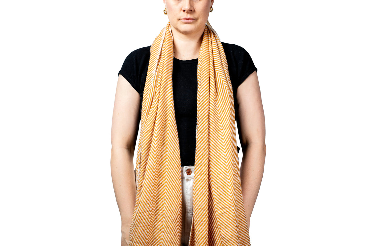 Mustard & White Herringbone Pashmina Shawl – Ladies Scarf
