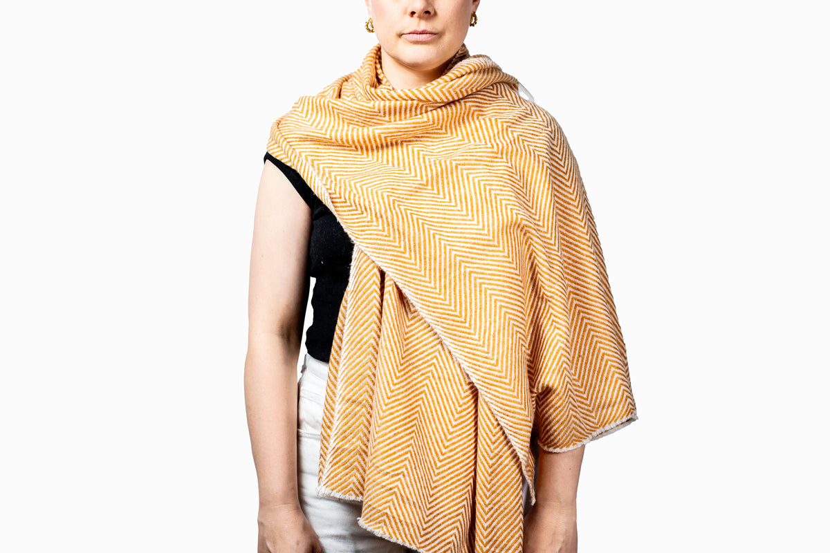 Mustard & White Herringbone Pashmina Shawl – Ladies Scarf