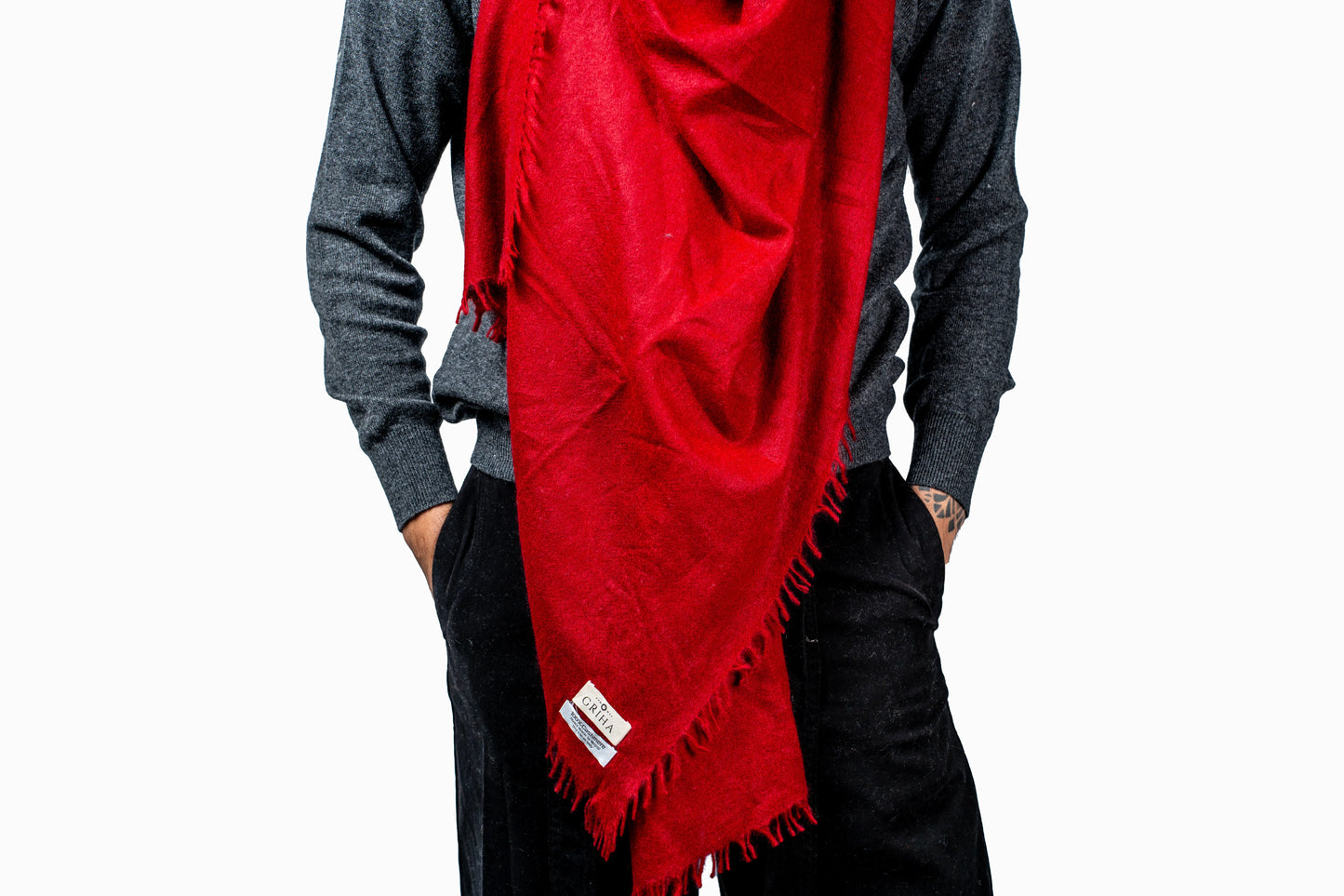 Red 100% Cashmere Shawl – Luxury Unisex Scarf