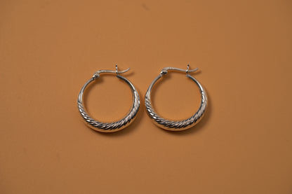 Silver Line Texture Hoop Earring - Griha Threads & Treasure