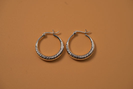Silver Line Texture Hoop Earring - Griha Threads & Treasure