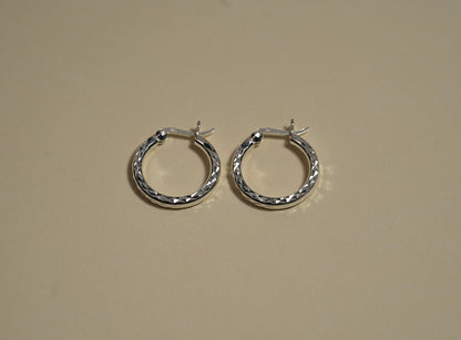 Small Textured Silver Hoop Earrings - Griha Threads & Treasure