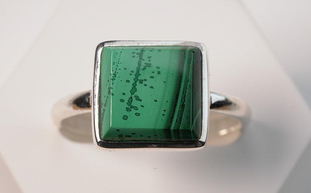 Square Malachite Stone Ring - Griha Threads & Treasure