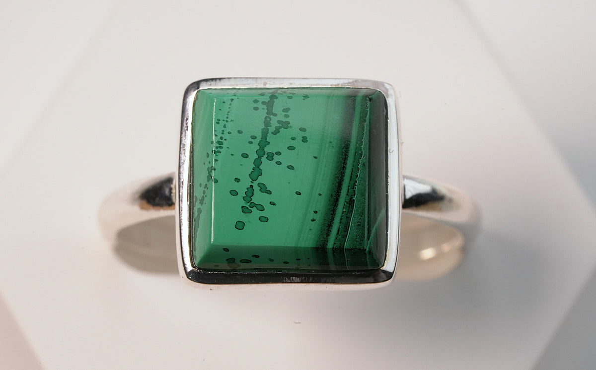 Square Malachite Stone Ring - Griha Threads & Treasure