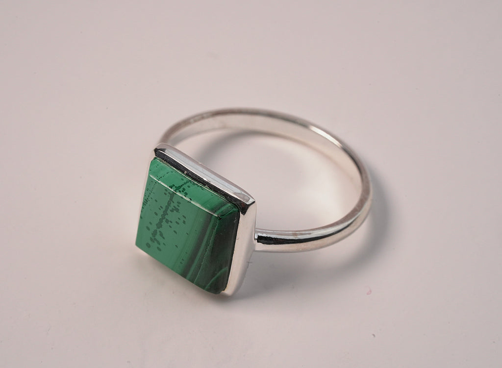 Square Malachite Stone Ring - Griha Threads & Treasure