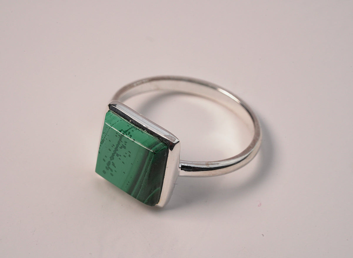 Square Malachite Stone Ring - Griha Threads & Treasure