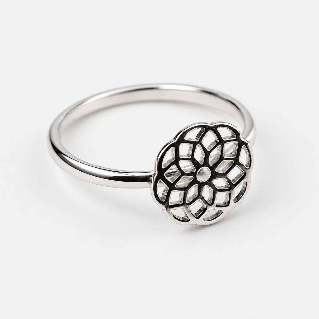 Silver Round Mandala Ring - Griha Threads & Treasure