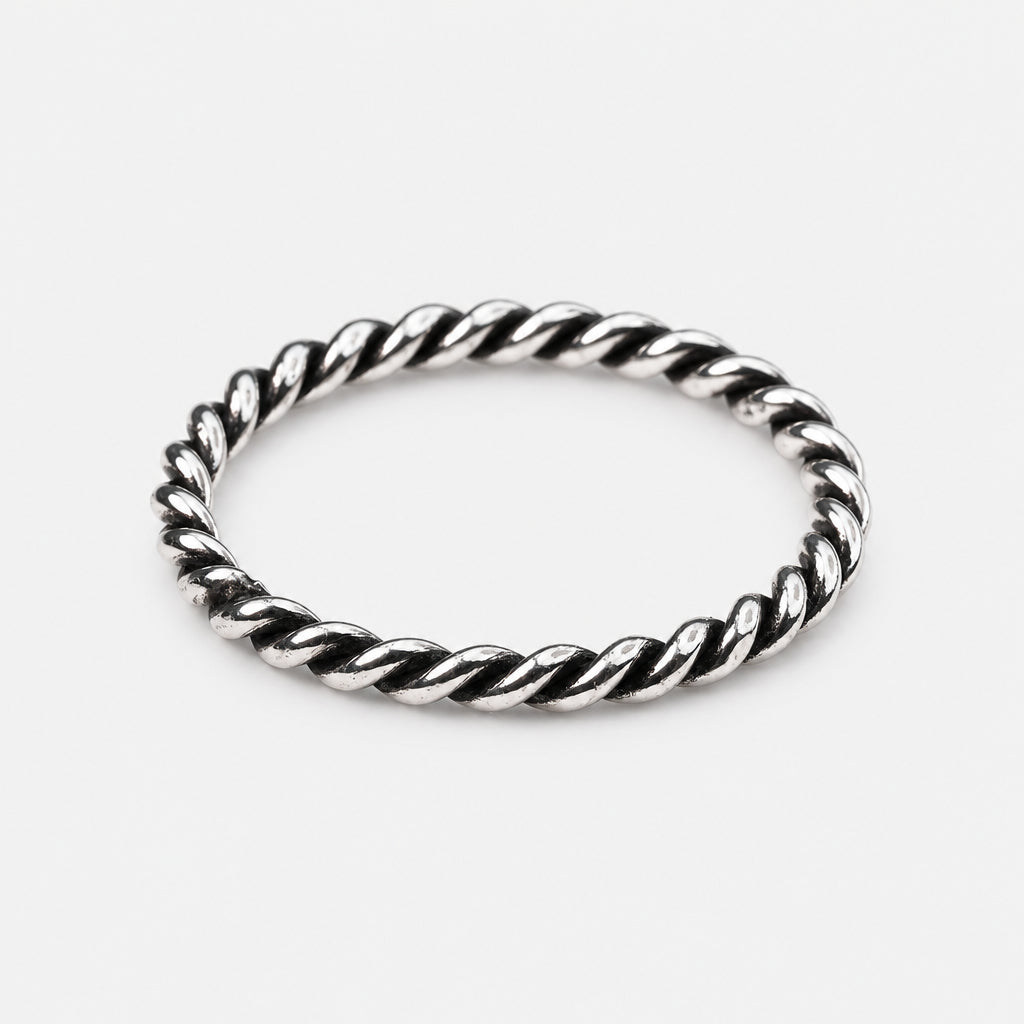 Twisted Silver Stackable Ring - Griha Threads & Treasure