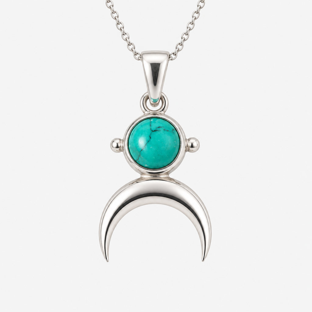 Turquoise Crescent Moon Pendant - Griha Threads & Treasure