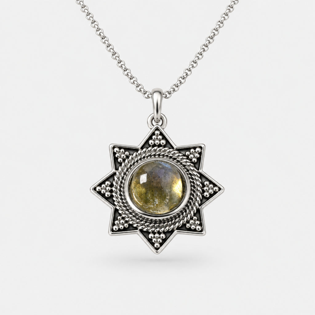 Tourmaline Sun Pendant - Griha Threads & Treasure