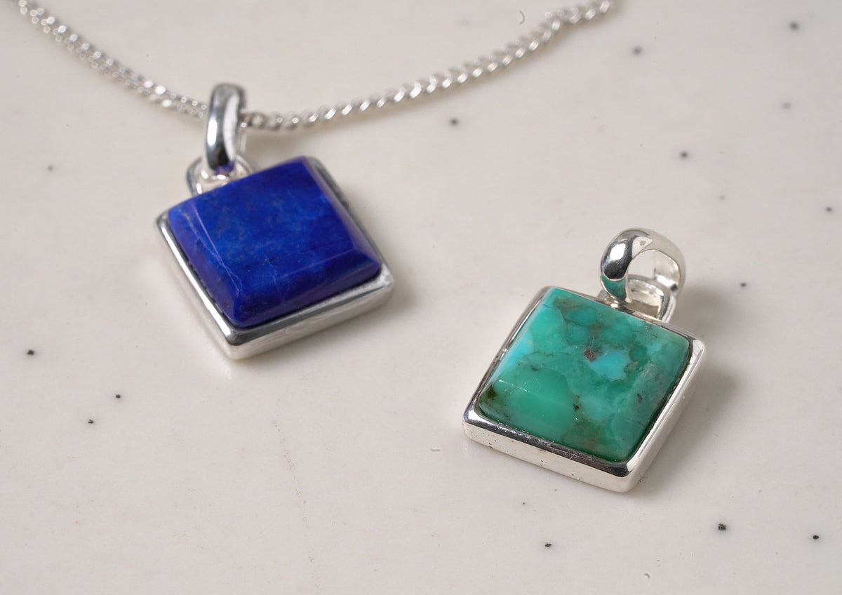 Square Precious Stone Pendant - Griha Threads & Treasure