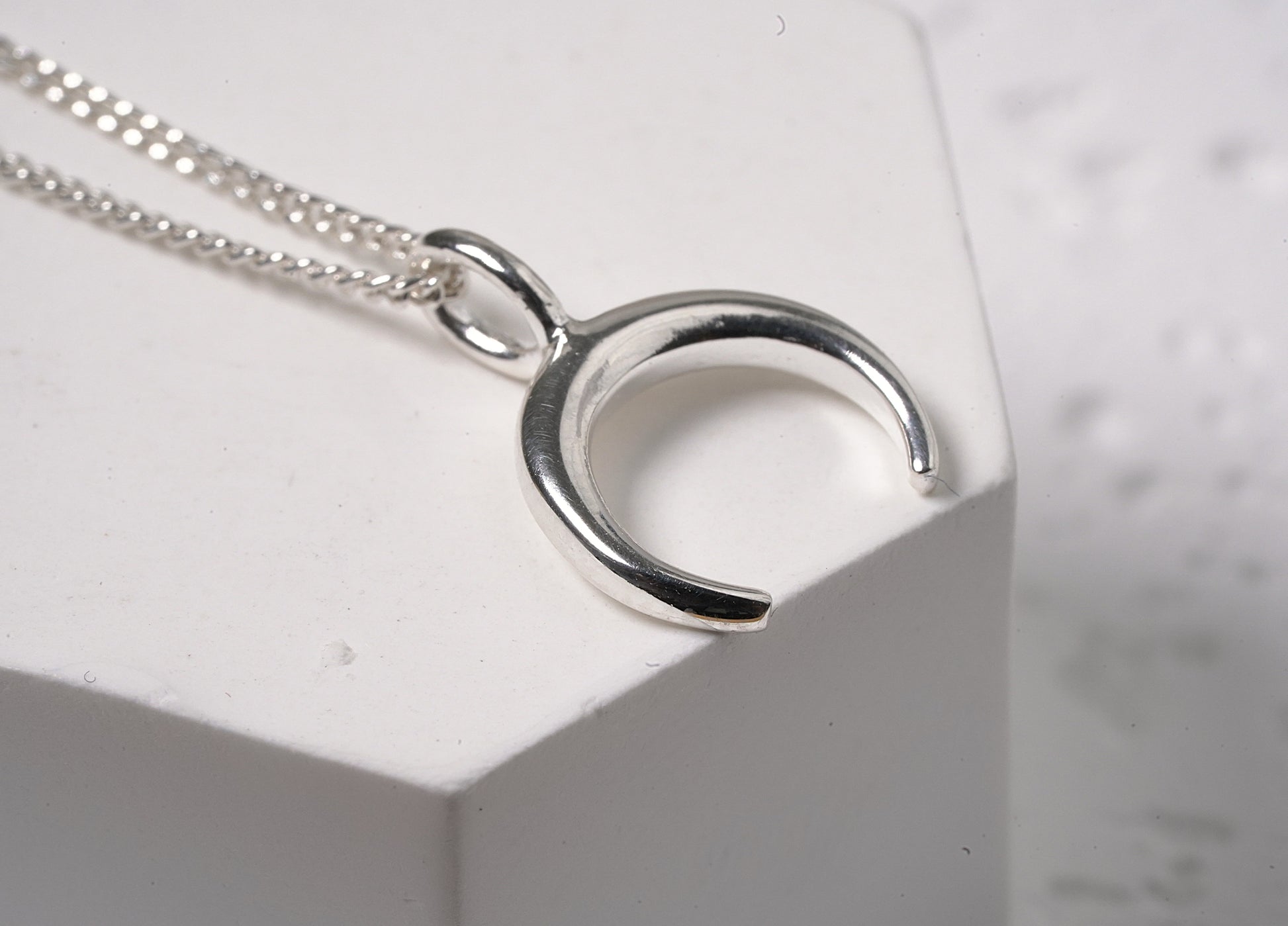 Sterling Silver Crescent Moon Pendant - Griha Threads & Treasure