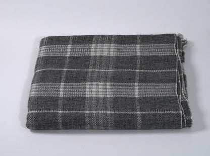 Dark Grey Traditional Check Sheep Wool Shawl