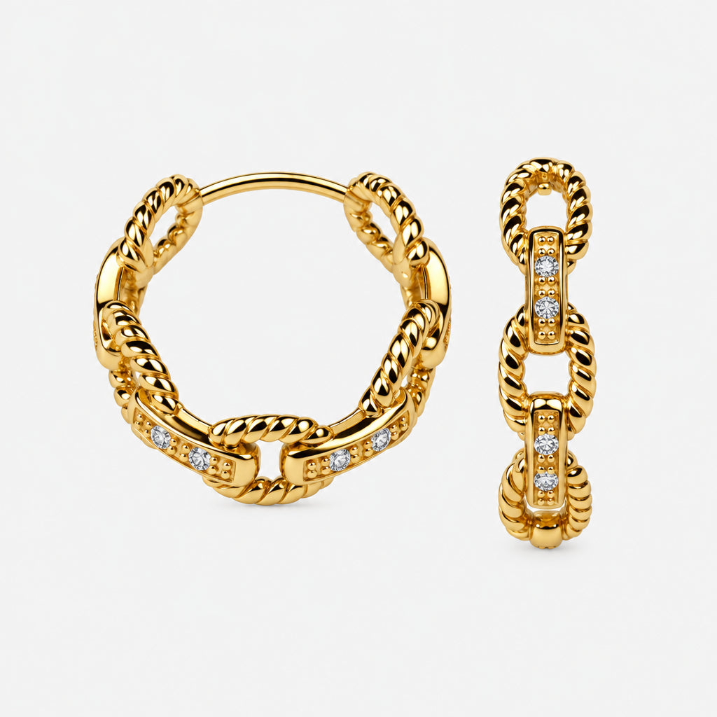 Gold Hoop Earring Chain Style Gold Plated Sterling Silver - Griha Threads & Treasure