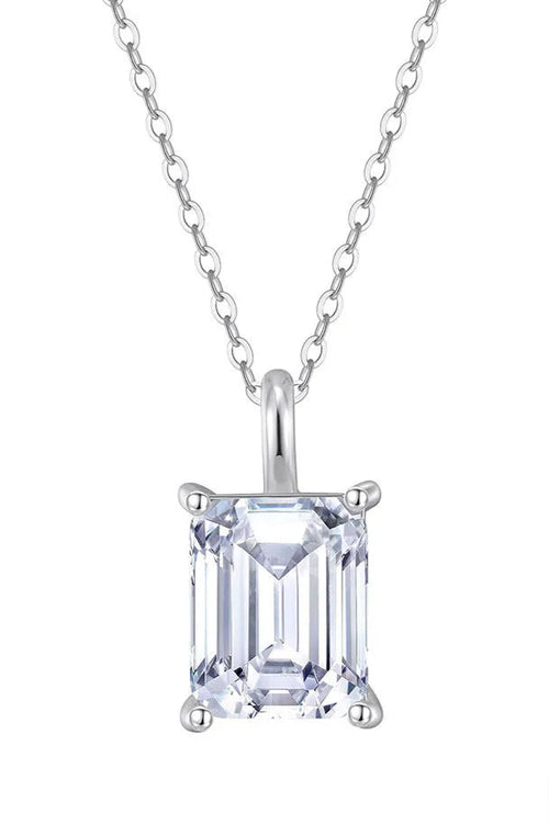 Emerald Cut Moissanite Necklace Sterling Silver