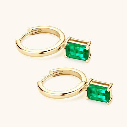 Emerald Dangle Earrings -Gold Plated Silver