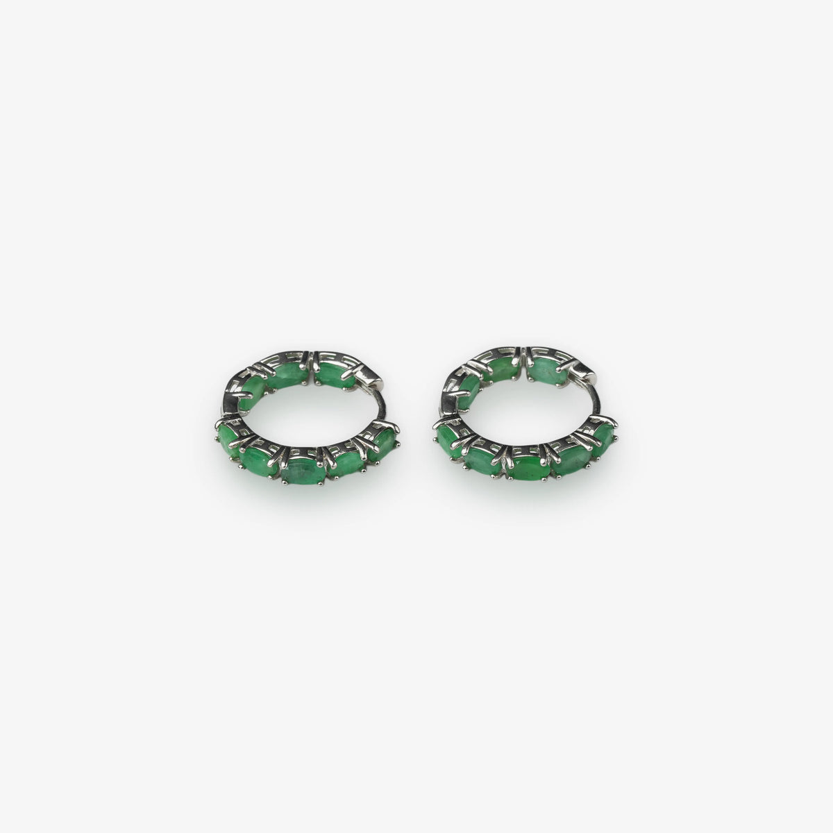 Sterling Silver Natural Emerald Tennis Hoop Earrings
