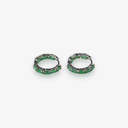 Sterling Silver Natural Emerald Tennis Hoop Earrings