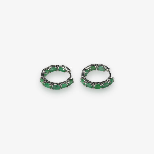 Sterling Silver Natural Emerald Tennis Hoop Earrings