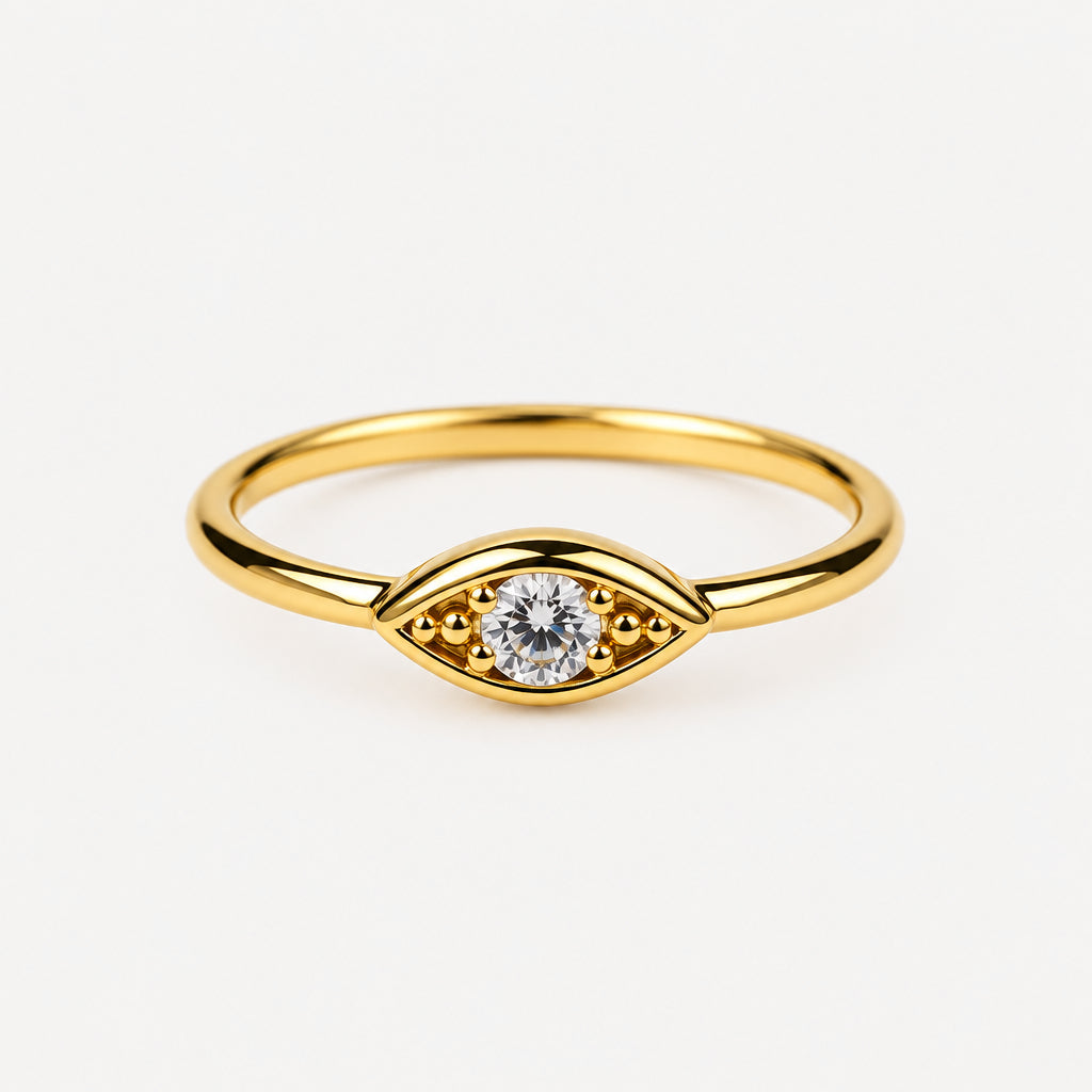 Gold Plated Sterling Silver Evil Eye Ring with Cubic Zirconia 