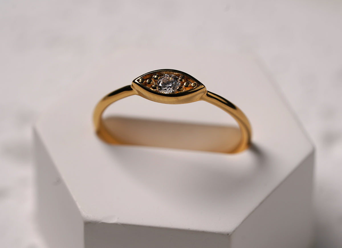 Gold Plated Sterling Silver Evil Eye Ring with Cubic Zirconia 