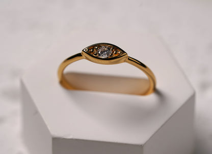 Gold Plated Sterling Silver Evil Eye Ring with Cubic Zirconia 