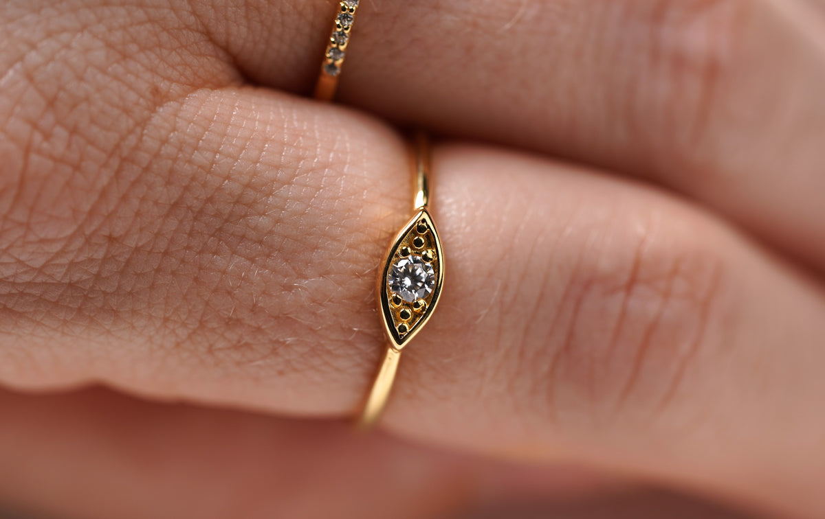 Gold Plated Sterling Silver Evil Eye Ring with Cubic Zirconia 
