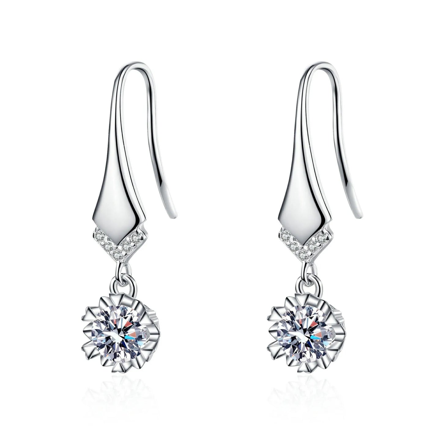 Fish Hook Drop Moissanite Earrings Silver