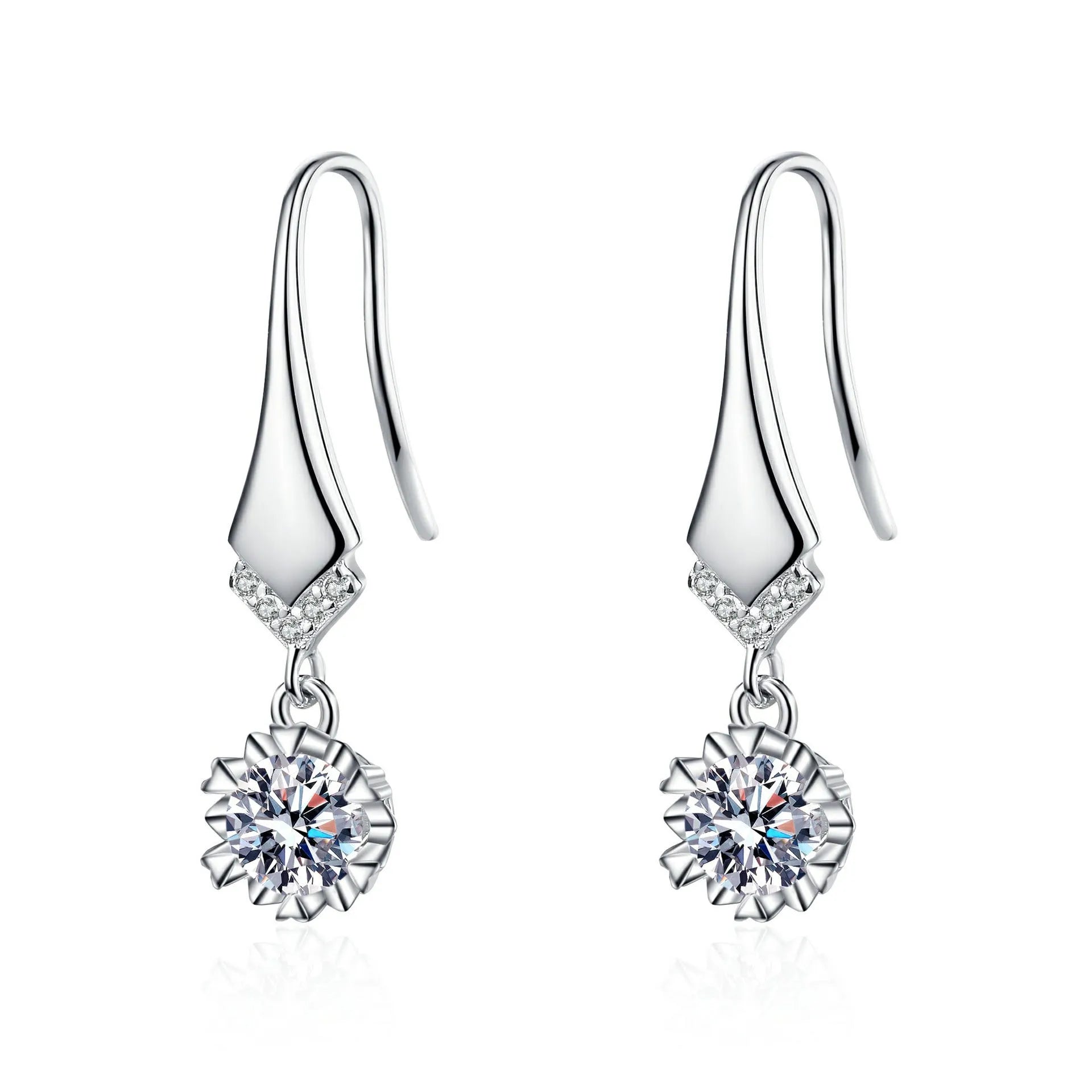 Fish Hook Drop Moissanite Earrings Silver
