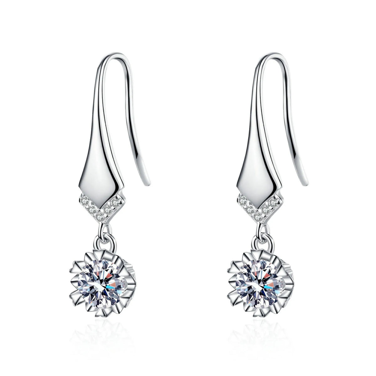 Fish Hook Drop Moissanite Earrings Silver