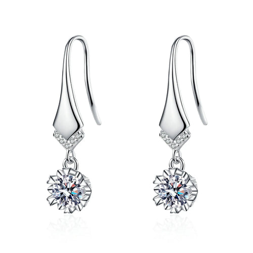 Fish Hook Drop Moissanite Earrings Silver