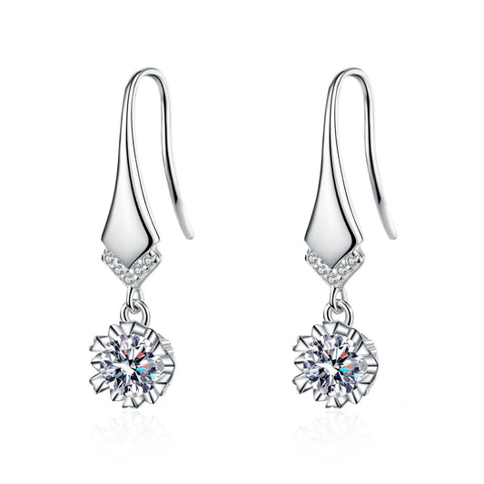 Fish Hook Drop Moissanite Earrings Silver