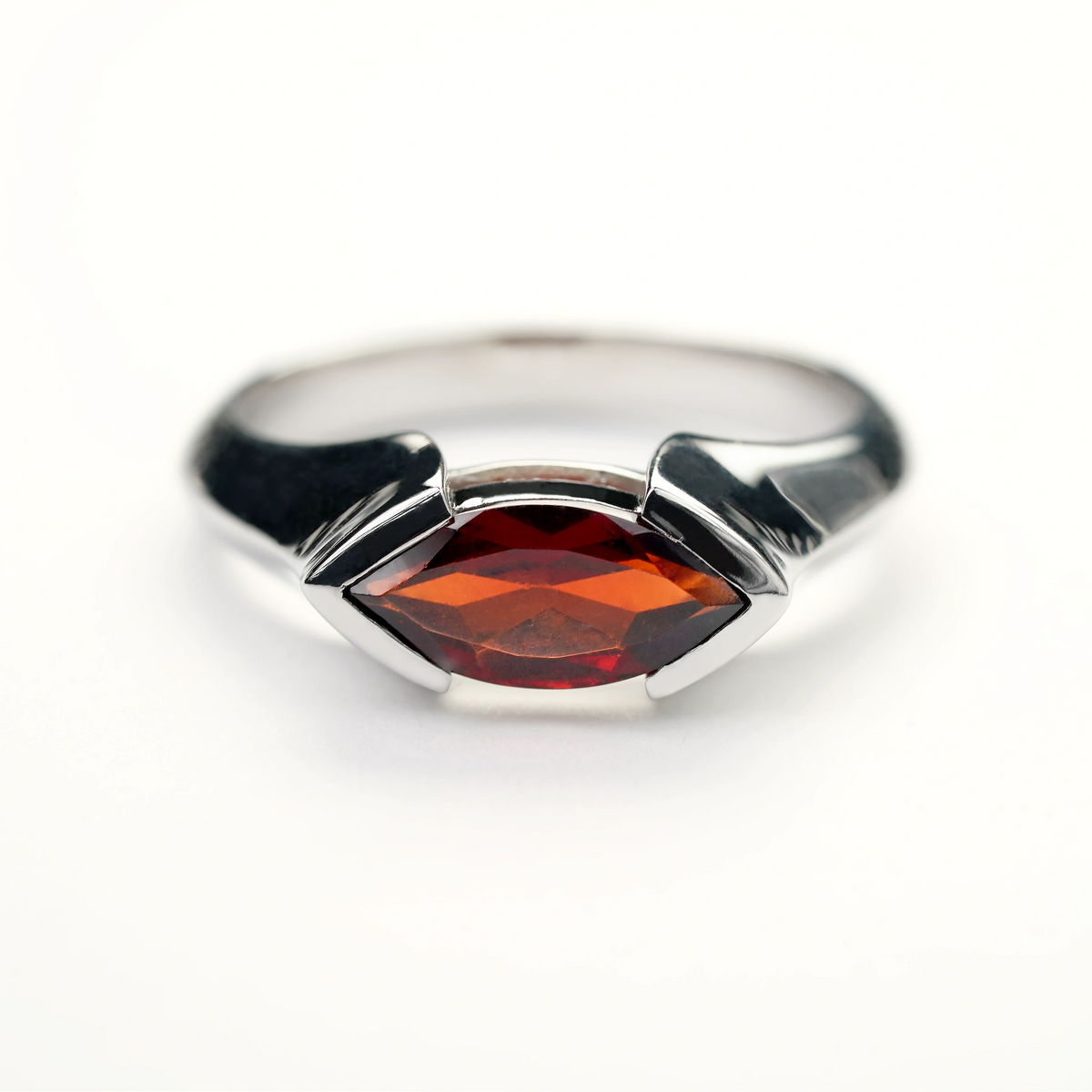 Sterling silver red garnet gemstone ring with natural deep red stone
