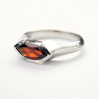 Sterling silver red garnet gemstone ring with natural deep red stone
