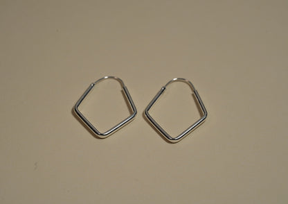 Silver Triangular Geometric Hoop Earrings - Griha Threads & Treasure
