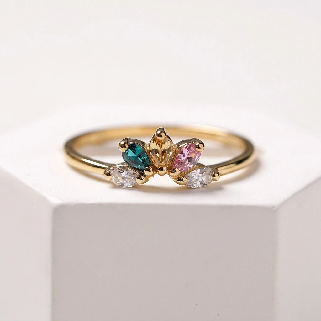 Gold Plated Sterling Silver Ring with Colourful Cubic Zirconia Flower | Gold Gemstone Ring | Colourful Cubic Zirconia Flower Design