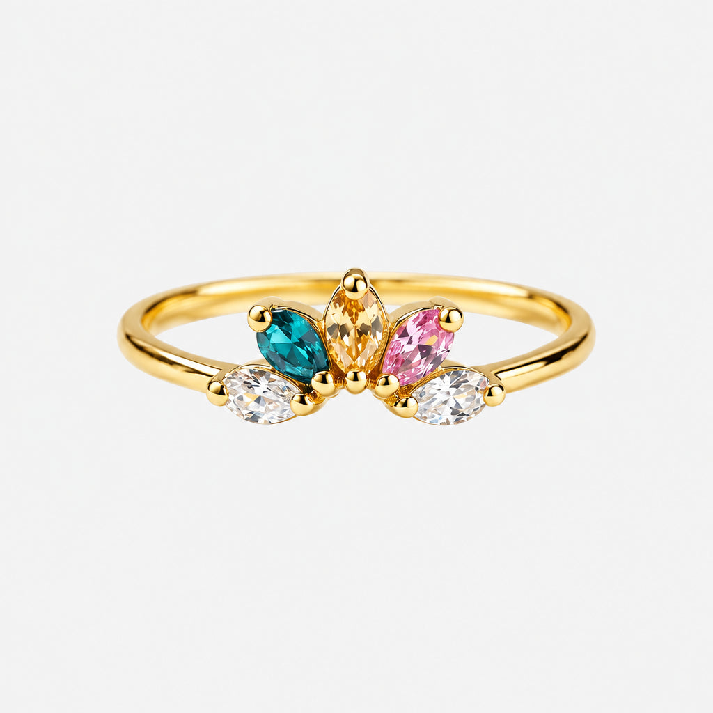 Gold Plated Sterling Silver Ring with Colourful Cubic Zirconia Flower | Gold Gemstone Ring | Colourful Cubic Zirconia Flower Design