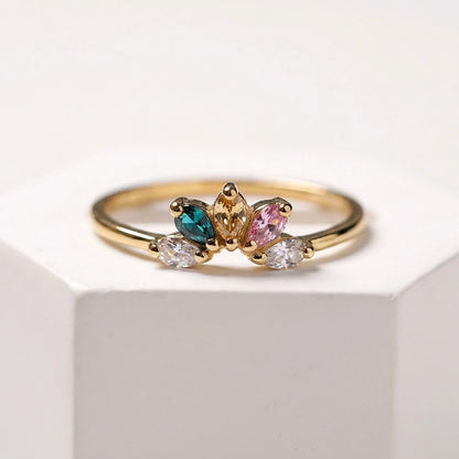 Gold Plated Sterling Silver Ring with Colourful Cubic Zirconia Flower | Gold Gemstone Ring | Colourful Cubic Zirconia Flower Design