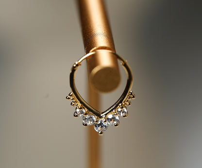 Gold Plated 925 Sterling Silver Creole Oval Hoop Earring with Cubic Zirconia Adornments