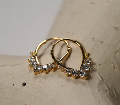 Gold Plated 925 Sterling Silver Creole Oval Hoop Earring with Cubic Zirconia Adornments