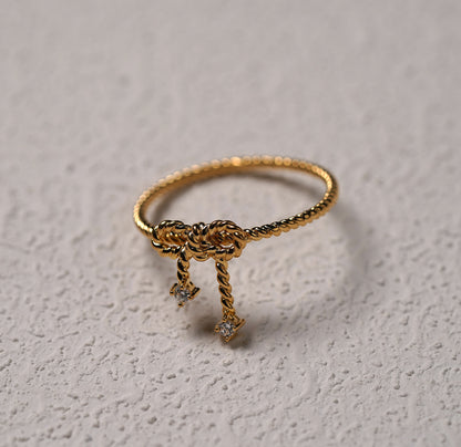 Gold Plated Sterling Silver Bow Ring with Cubic Zirconia